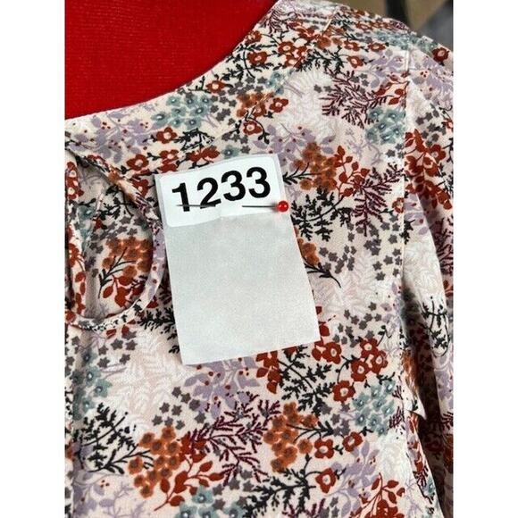 LOFT Blouse Womens Medium Brown Long Sleeve Floral Semi Sheer Tie Neck - Picture 7 of 7